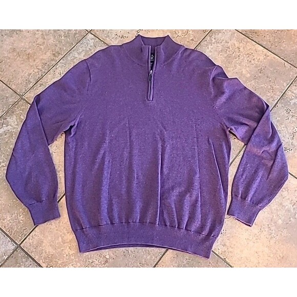 Jos A Bank Sweater Men Large 1/4 Zip Pullover Pima Cotton Purple Preppy Casual - Picture 1 of 5